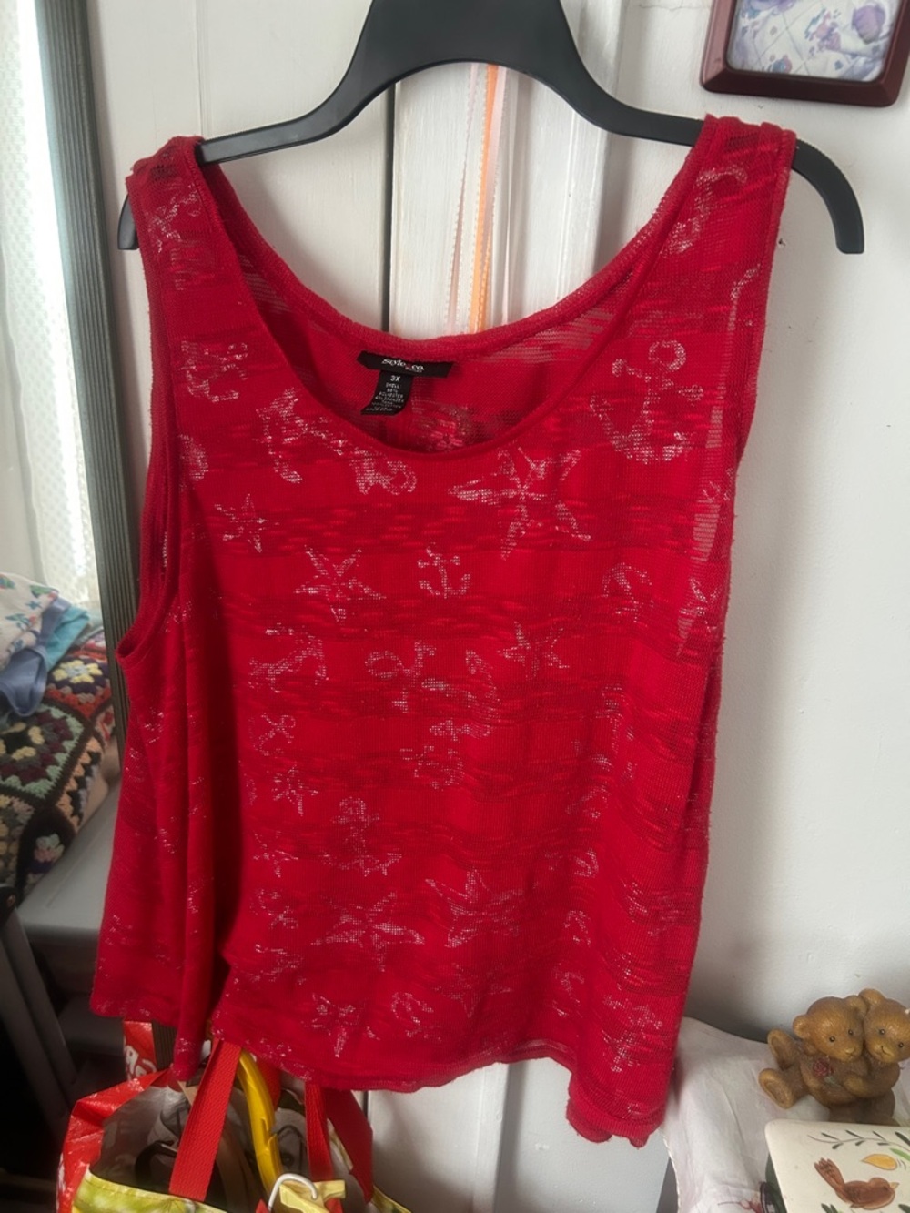 Style & Co. Red Sheer nautical  Tank Top